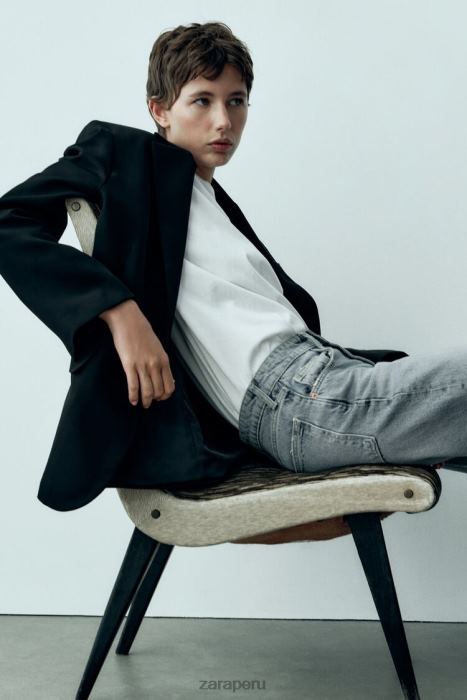 Zara mujer jeans de pernera ancha y talle medio trf de longitud completa BDP8J867 ropa azul