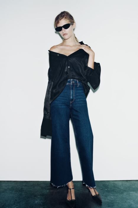 Zara mujer jeans rectos zw marine de talle alto BDP8J518 ropa azul