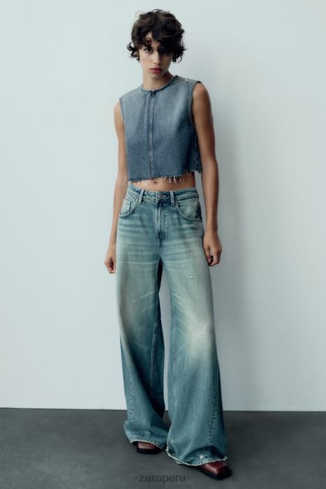 Zara mujer jeans trf de talle bajo y pernera súper ancha BDP8J503 ropa azul