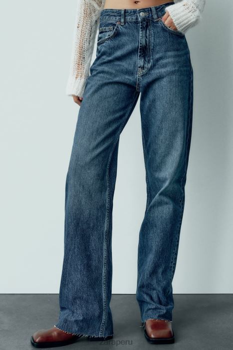 Zara mujer jeans trf de tiro alto y pernera ancha BDP8J504 ropa Azul marino