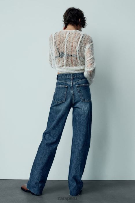 Zara mujer jeans trf de tiro alto y pernera ancha BDP8J504 ropa Azul marino