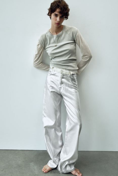 Zara mujer jeans trf metalizados de talle alto BDP8J520 ropa blanco