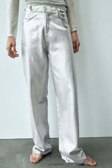 Zara mujer jeans trf metalizados de talle alto BDP8J520 ropa blanco