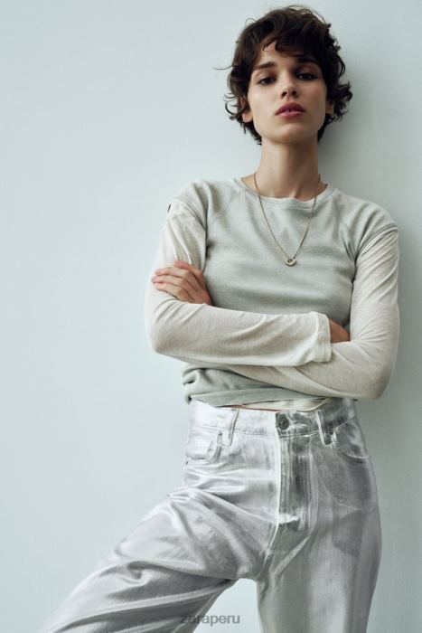 Zara mujer jeans trf metalizados de talle alto BDP8J520 ropa blanco