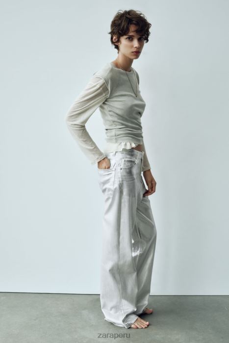 Zara mujer jeans trf metalizados de talle alto BDP8J520 ropa blanco