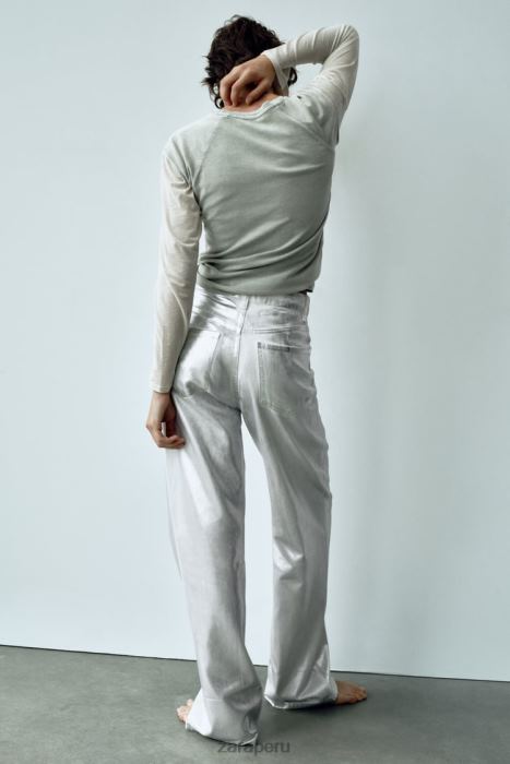 Zara mujer jeans trf metalizados de talle alto BDP8J520 ropa blanco
