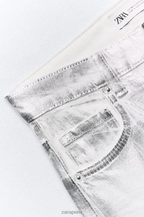 Zara mujer jeans trf metalizados de talle alto BDP8J520 ropa blanco