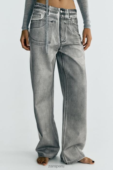 Zara mujer jeans trf metalizados de talle alto BDP8J521 ropa negro