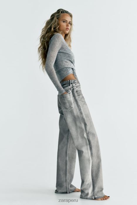 Zara mujer jeans trf metalizados de talle alto BDP8J521 ropa negro