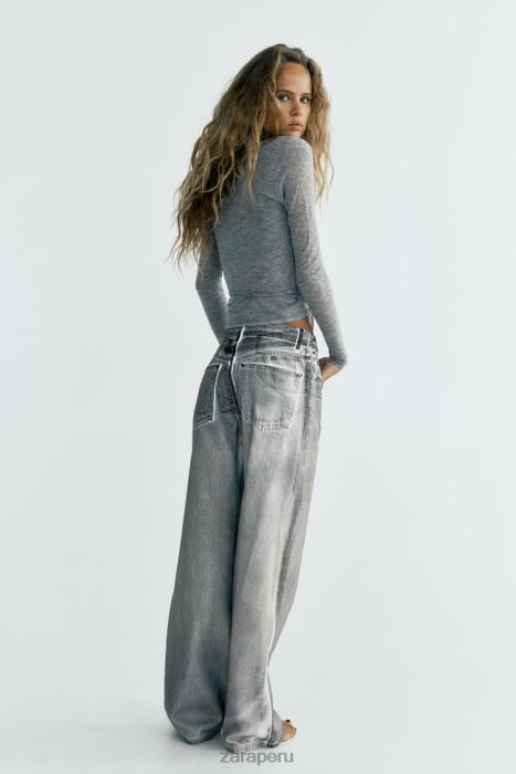 Zara mujer jeans trf metalizados de talle alto BDP8J521 ropa negro