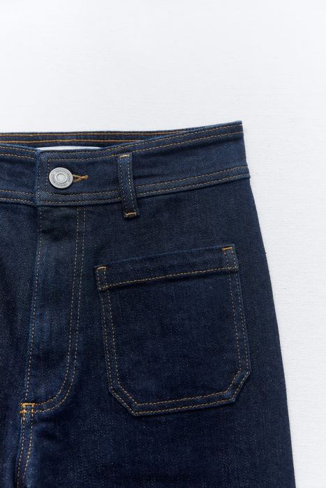Zara mujer jeans zw marine de tiro alto con bolsillos rectos BDP8J517 ropa azul