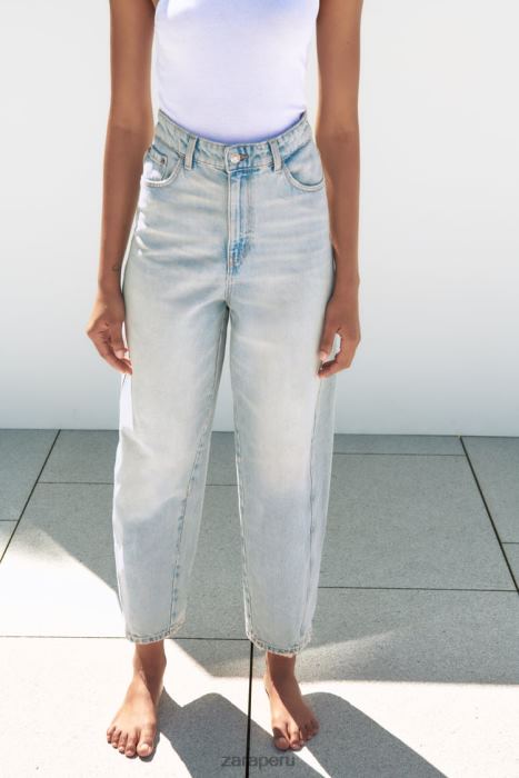Zara mujer vaqueros tapered de talle medio trf BDP8J519 ropa azul claro