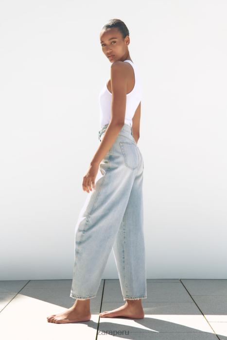 Zara mujer vaqueros tapered de talle medio trf BDP8J519 ropa azul claro