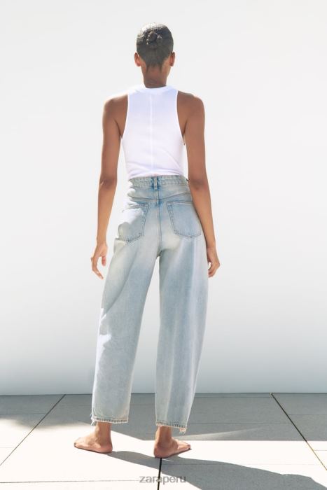 Zara mujer vaqueros tapered de talle medio trf BDP8J519 ropa azul claro