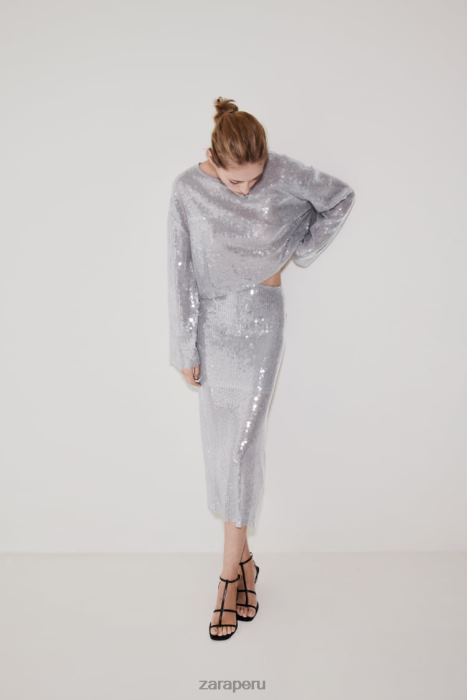 Zara mujer camiseta de lentejuelas BDP8J930 ropa gris