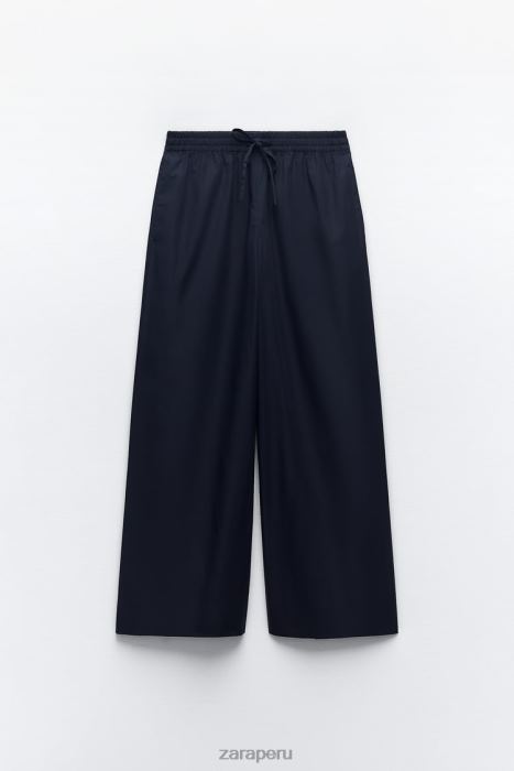 Zara mujer pantalones anchos de popelina BDP8J931 ropa Azul marino