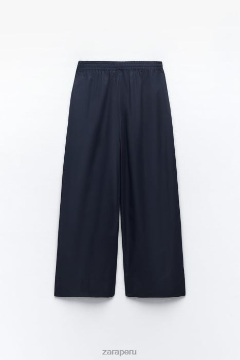 Zara mujer pantalones anchos de popelina BDP8J931 ropa Azul marino