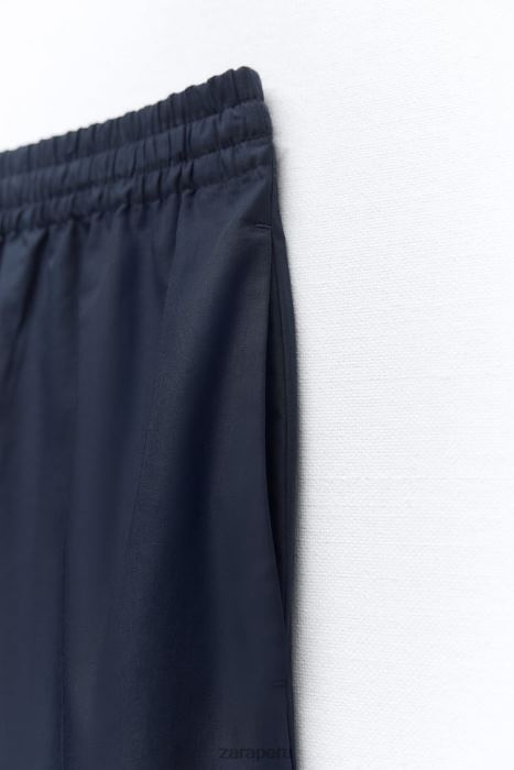 Zara mujer pantalones anchos de popelina BDP8J931 ropa Azul marino