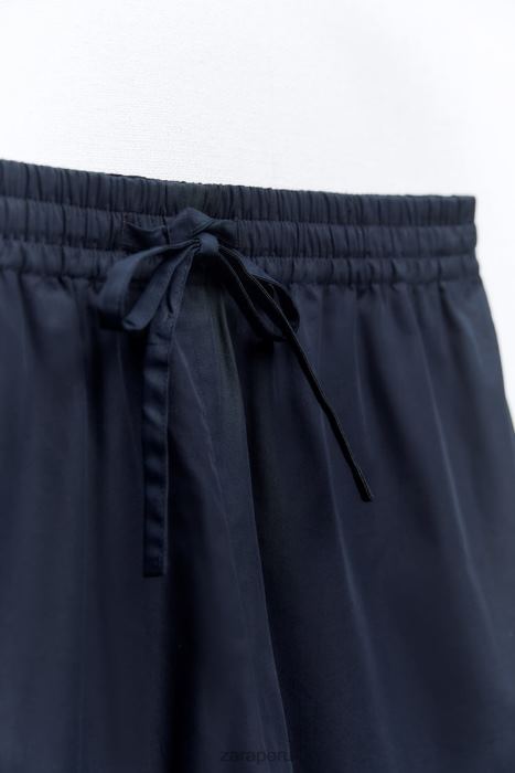 Zara mujer pantalones anchos de popelina BDP8J931 ropa Azul marino