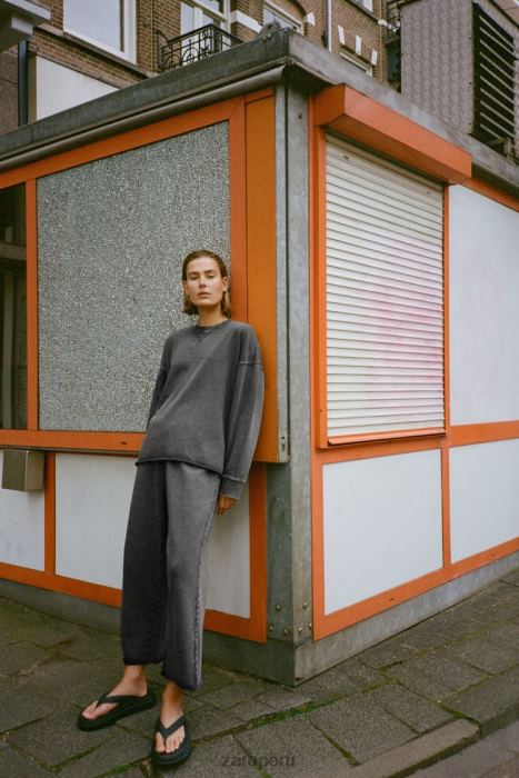 Zara mujer pantalones de felpa con efecto lavado BDP8J929 ropa gris azulado