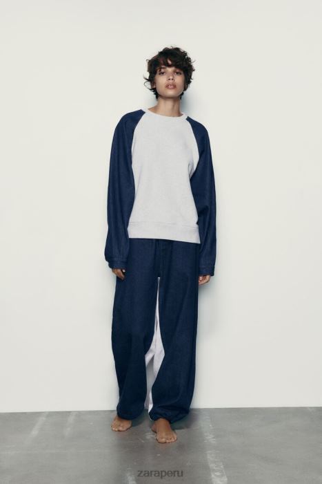 Zara mujer pantalones joggers de mezclilla en contraste BDP8J918 ropa gris/azul