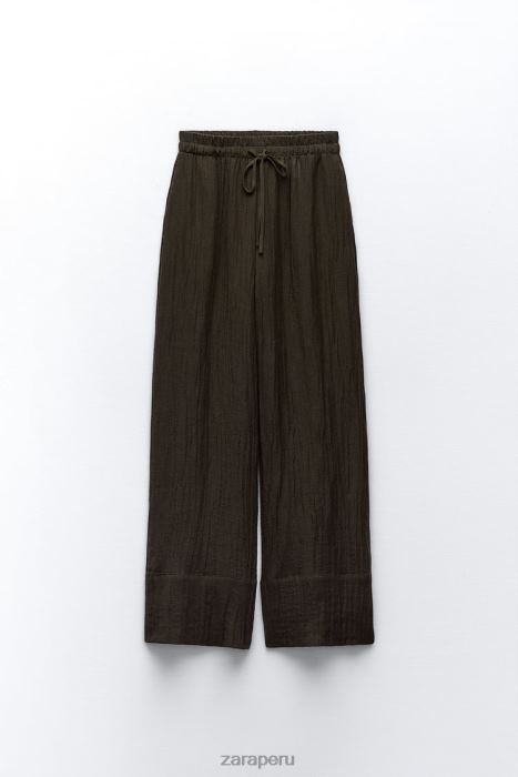 Zara mujer pantalones palazzo en mezcla de lino BDP8J932 ropa marron oscuro