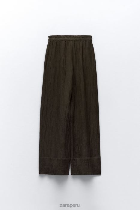 Zara mujer pantalones palazzo en mezcla de lino BDP8J932 ropa marron oscuro