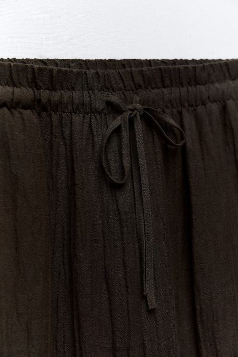 Zara mujer pantalones palazzo en mezcla de lino BDP8J932 ropa marron oscuro