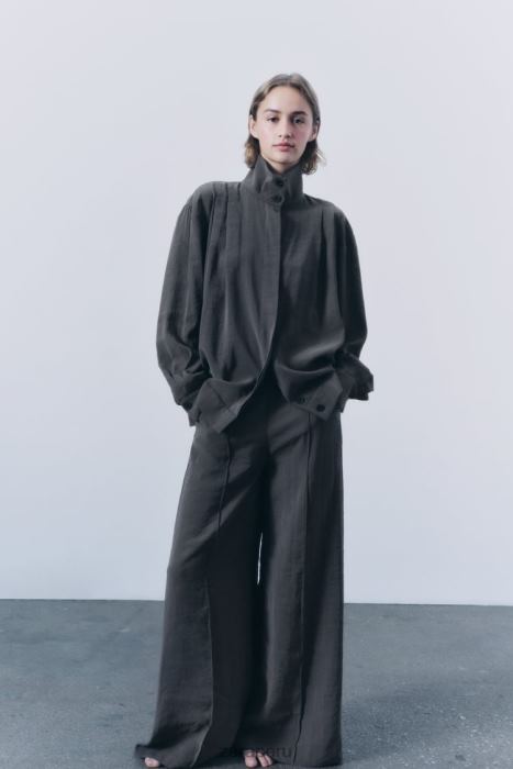 Zara mujer sobrecamisa plisada BDP8J922 ropa gris