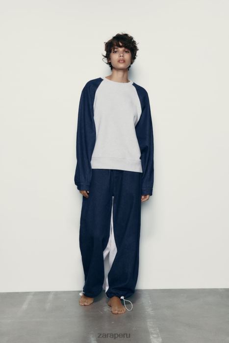 Zara mujer sudadera combinada de mezclilla BDP8J917 ropa gris/azul