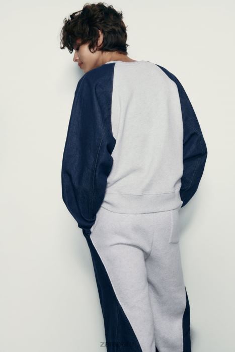 Zara mujer sudadera combinada de mezclilla BDP8J917 ropa gris/azul