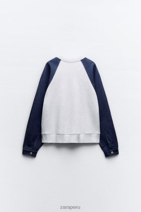 Zara mujer sudadera combinada de mezclilla BDP8J917 ropa gris/azul