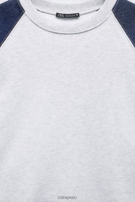 Zara mujer sudadera combinada de mezclilla BDP8J917 ropa gris/azul