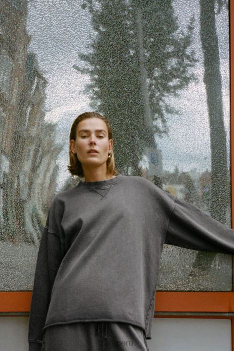 Zara mujer sudadera de felpa con efecto lavado BDP8J928 ropa gris azulado