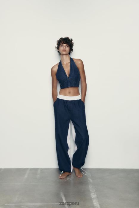 Zara mujer top con corsé de mezclilla mixta BDP8J919 ropa azul/lavanda