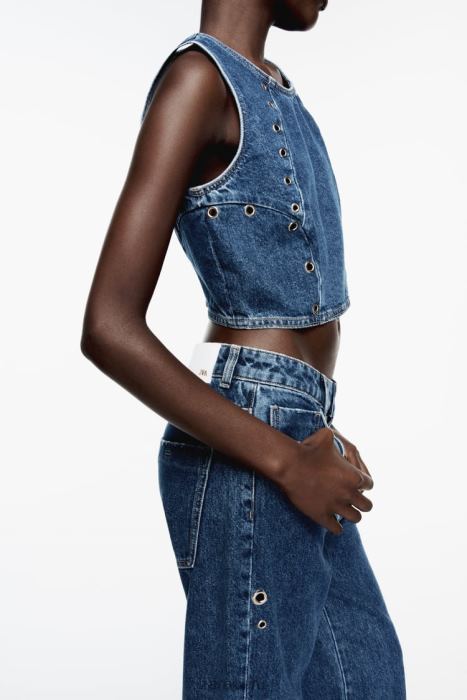 Zara mujer top vaquero con anilla z1975 BDP8J920 ropa azul medio