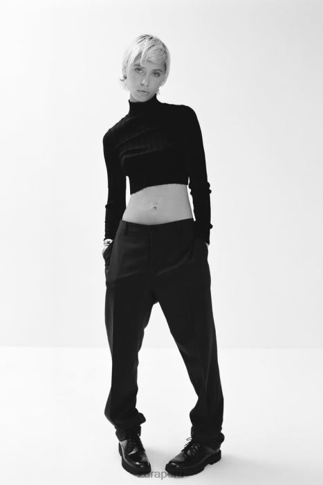 Zara mujer suéter corto de punto de canalé BDP8J480 ropa negro