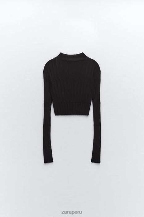 Zara mujer suéter corto de punto de canalé BDP8J480 ropa negro