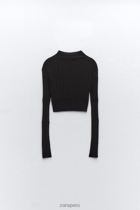 Zara mujer suéter corto de punto de canalé BDP8J480 ropa negro