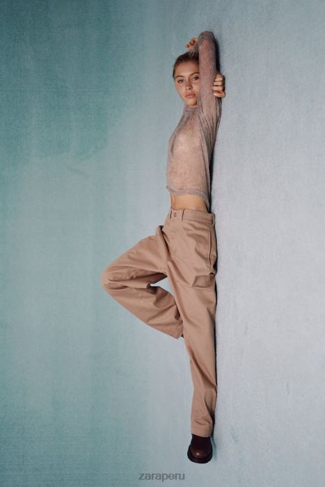 Zara mujer suéter de punto calado BDP8J478 ropa gris topo