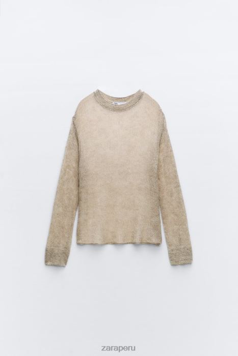 Zara mujer suéter de punto calado BDP8J478 ropa gris topo