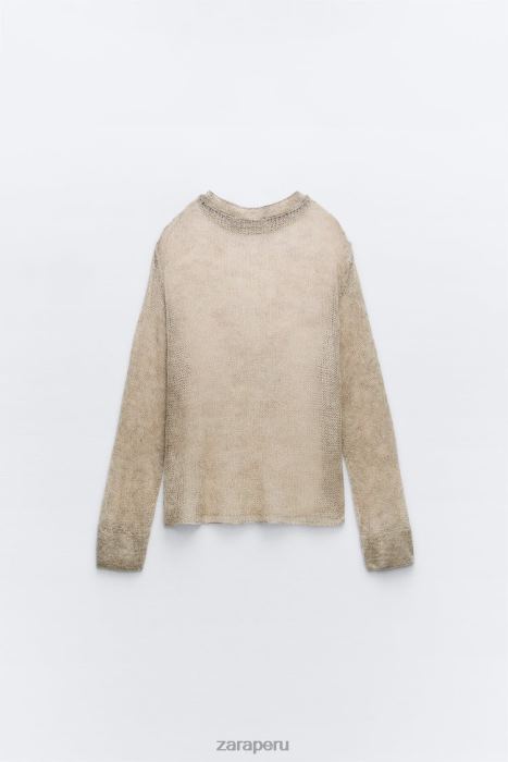 Zara mujer suéter de punto calado BDP8J478 ropa gris topo