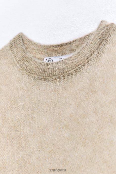 Zara mujer suéter de punto calado BDP8J478 ropa gris topo