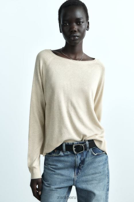 Zara mujer suéter kinit con hilo metalizado BDP8J877 ropa dorado