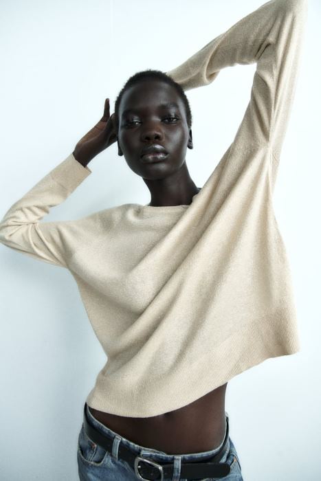 Zara mujer suéter kinit con hilo metalizado BDP8J877 ropa dorado