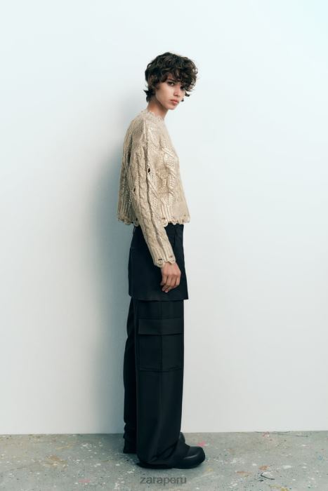 Zara mujer suéter tejido de ochos metalizado BDP8J941 ropa visón claro