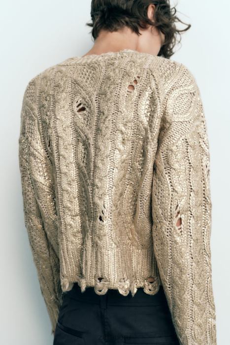 Zara mujer suéter tejido de ochos metalizado BDP8J941 ropa visón claro