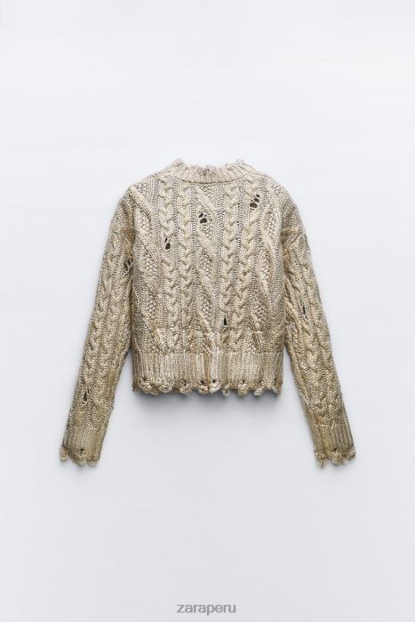 Zara mujer suéter tejido de ochos metalizado BDP8J941 ropa visón claro