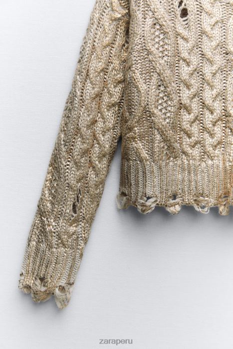 Zara mujer suéter tejido de ochos metalizado BDP8J941 ropa visón claro