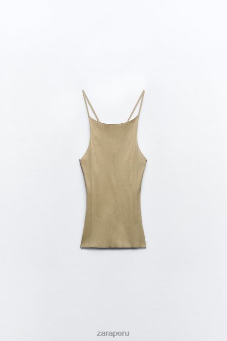 Zara mujer top de punto de canalé BDP8J476 ropa verde oliva